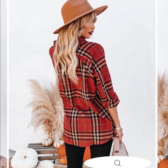 Rust plaid button down - Picture 2 of 9